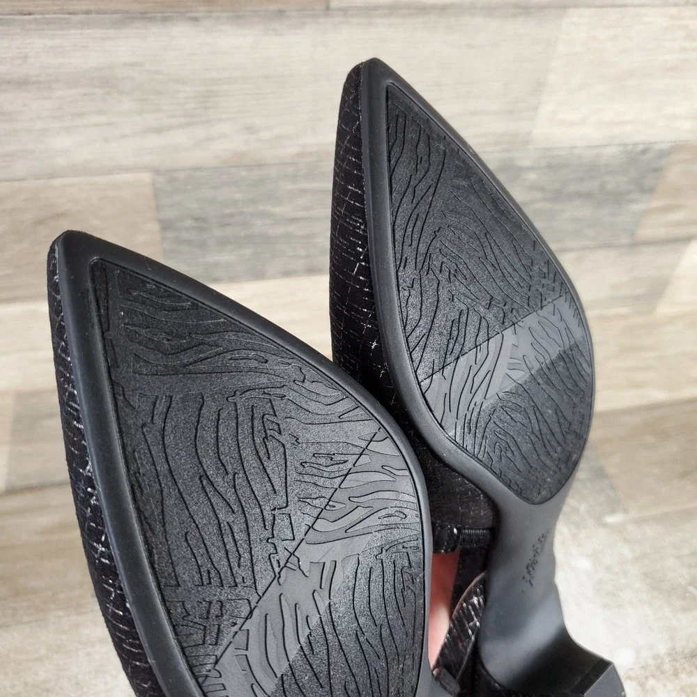 LifeStride Minimalist Womens Pumps Sz 7 W Black Shimmer Pointed Toe Block Heel